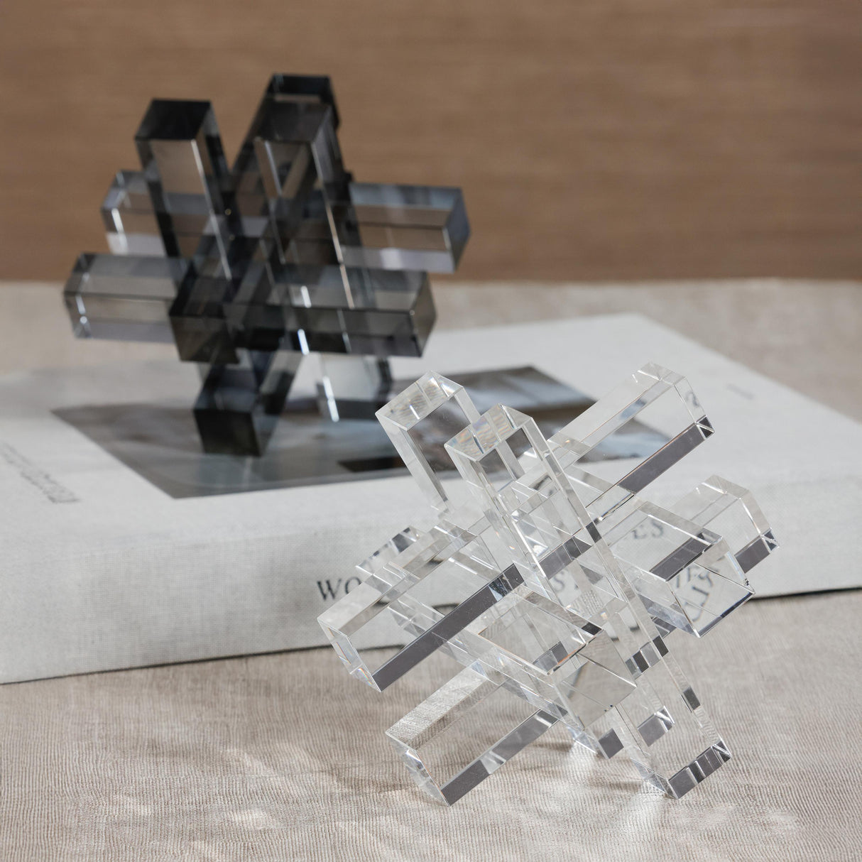Zodax Smoke Crystal Glass Interlocking Bookend