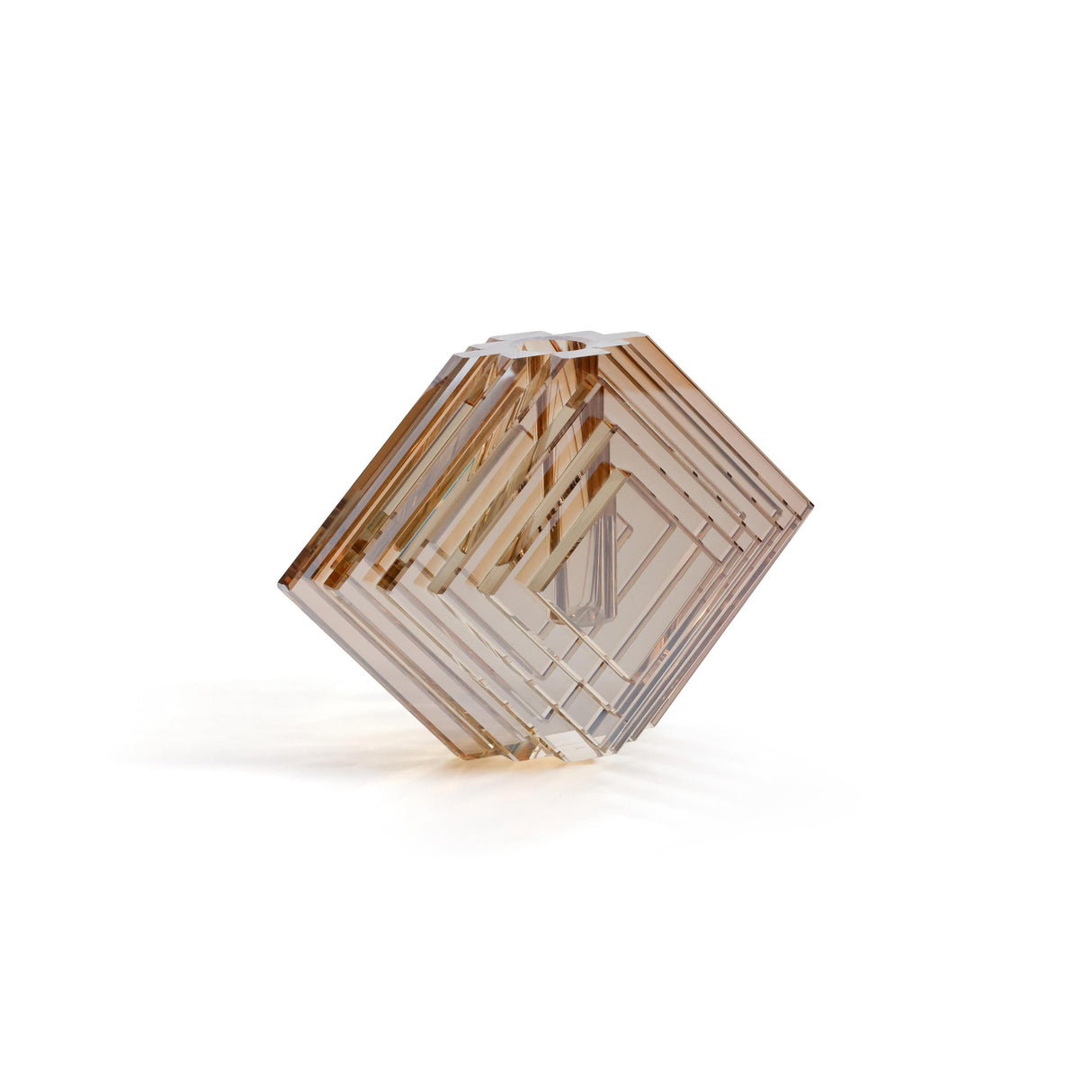 Zodax Small Amber Crystal Glass Vase with Stacked Concentric Diamond Motif