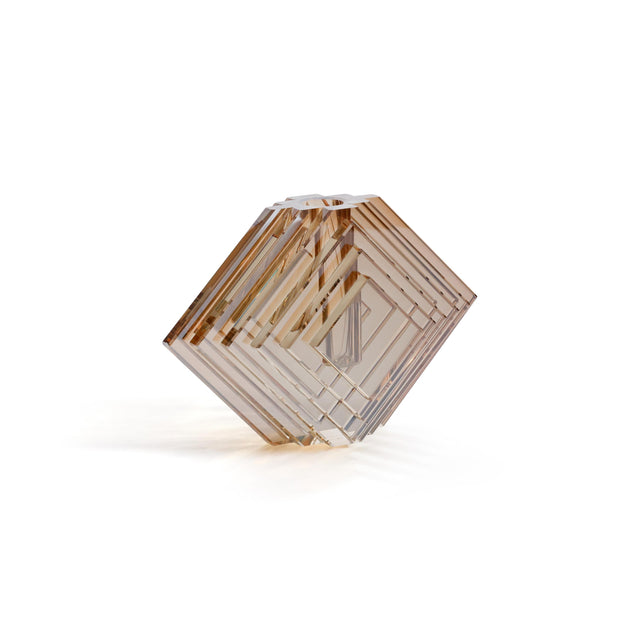 Zodax Small Amber Crystal Glass Vase with Stacked Concentric Diamond Motif