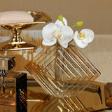 Zodax Small Amber Crystal Glass Vase with Stacked Concentric Diamond Motif