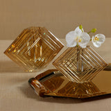 Zodax Small Amber Crystal Glass Vase with Stacked Concentric Diamond Motif