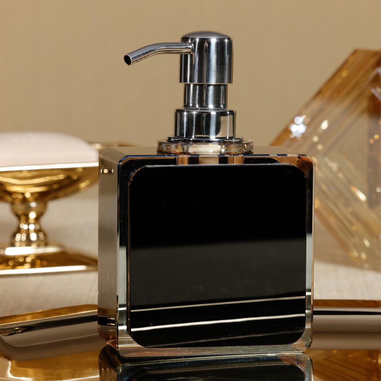 Zodax Decorative Crystal Tonal Black & Amber Glass Soap Dispenser