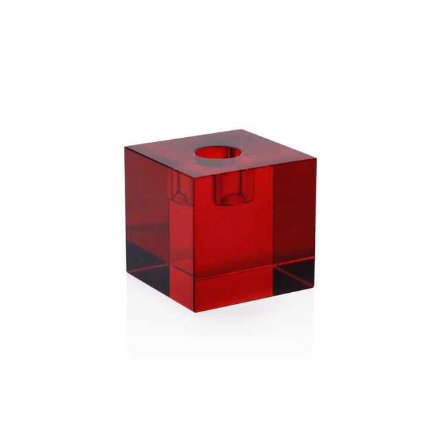 Zodax Cube Red Romy Decorative Crystal Glass Taper Candle Holder