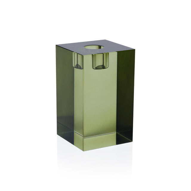 Zodax Square Column Green Romy Decorative Crystal Glass Taper Candle Holder