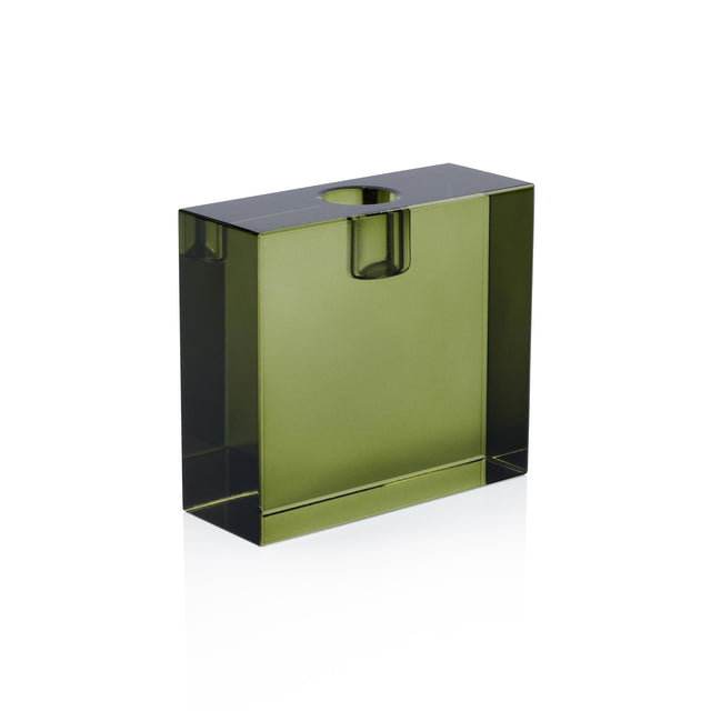 Zodax Rectangular Green Romy Decorative Crystal Glass Taper Candle Holder