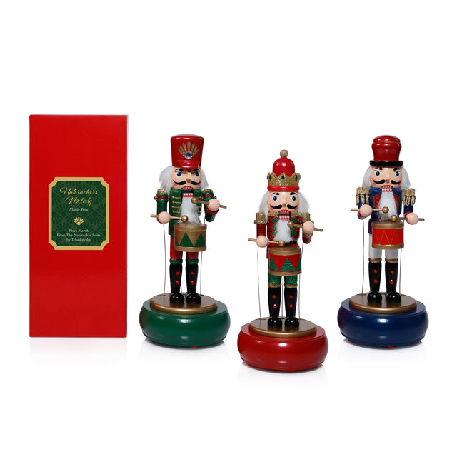 Zodax Nutcracker's Melody Round Base Holiday Music Box, Set of 3 Assorted
