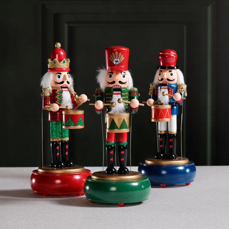 Zodax Nutcracker's Melody Round Base Holiday Music Box, Set of 3 Assorted