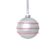 Zodax 4" White Matte Glass Ball Ornaments with White & Red Rope, Set of 6