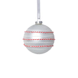 Zodax 4" White Matte Glass Ball Ornaments with White & Red Rope, Set of 6