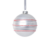 Zodax White 4-Piece Set Matte 4.75" Glass Ball Ornaments with White & Red Rope