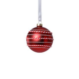 Zodax 3.25" Red Matte Glass Ball Ornaments with White & Red Rope, Set of 6