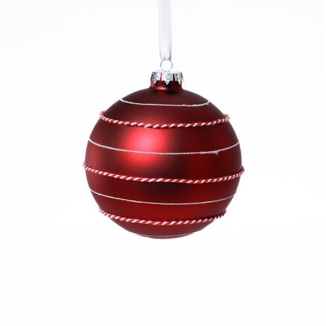 Zodax Red 4-Piece Set Matte 4.75" Glass Ball Ornaments with White & Red Rope