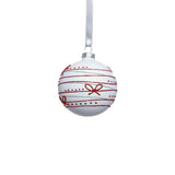 Zodax 3.25" Matte Glass Holiday Ball Ornaments with Red Ribbon Design, Set of 6