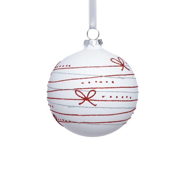 Zodax 4-Piece Set Matte 4.75" Glass Christmas Ball Ornaments with Red Ribbon Design