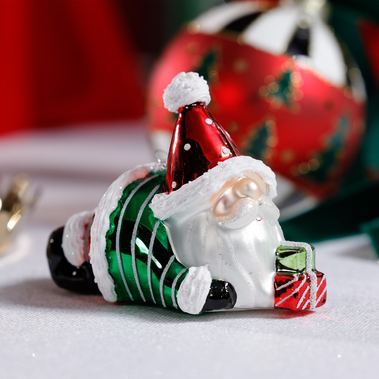 Zodax Glass Santa Laying Down Christmas Ornaments, 6 Hanging Pieces (3 Sets of 2)