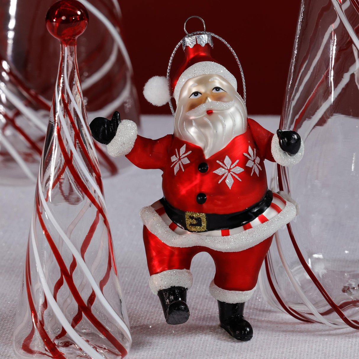 Zodax Glass Dancing Santa Christmas Hanging Ornaments, Set of 6
