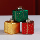Zodax Glass Gift Box Holiday Ornaments, 12 Hanging Pieces (4 Sets of 3)