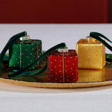 Zodax Glass Gift Box Holiday Ornaments, 12 Hanging Pieces (4 Sets of 3)