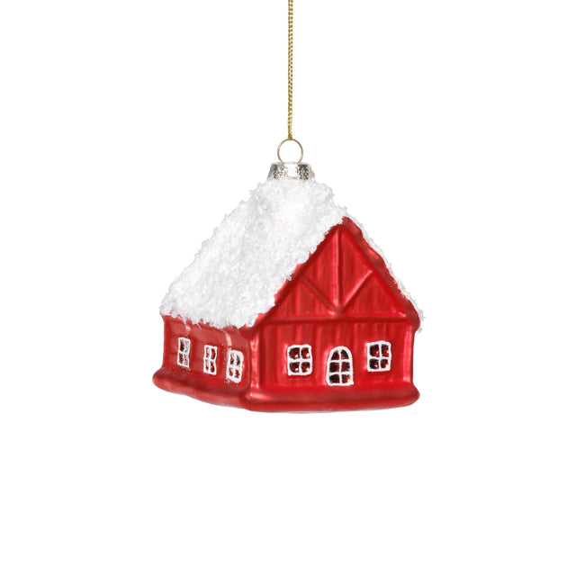 Zodax Glass Red House with White Roof Christmas Hanging Ornaments, Set of 12