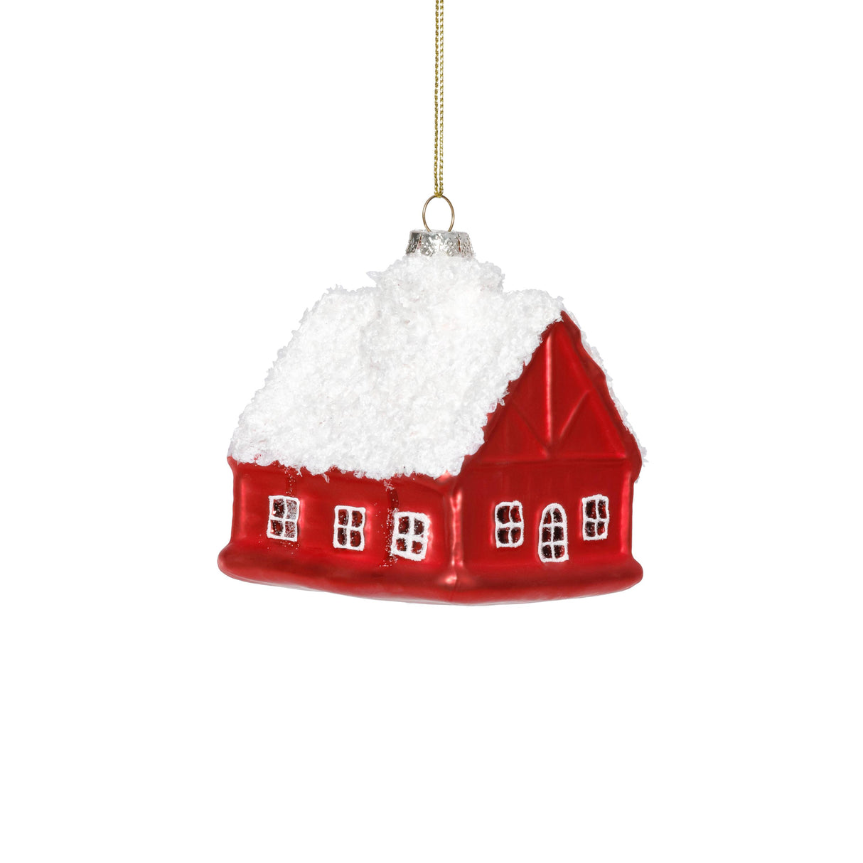 Zodax Glass Red House with White Roof Christmas Hanging Ornaments, Set of 12