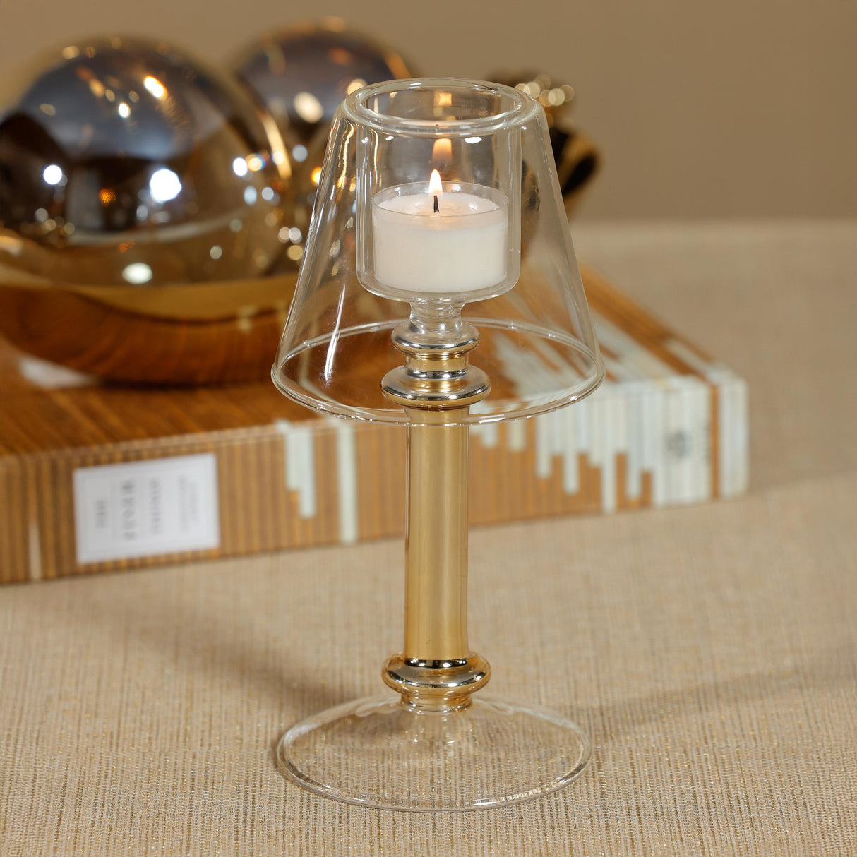 Zodax Gold Isola Glass Tealight Lamp Candle Holder