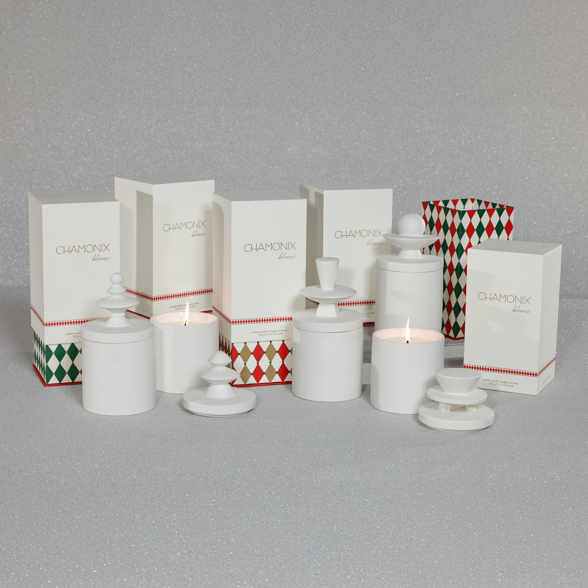 Zodax Chamonix Blanc Ceramic Jar Candle Set, 5 Assorted Pieces