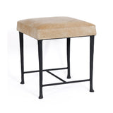 Zodax Tan Corviglia Hair-On-Hide Leather Stool with Forged Iron Base
