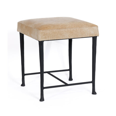 Zodax Tan Corviglia Hair-On-Hide Leather Stool with Forged Iron Base