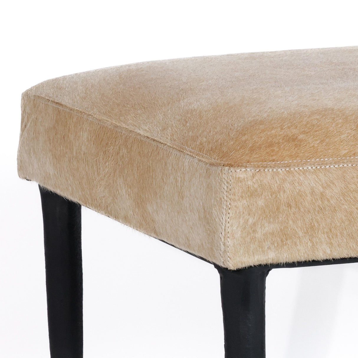 Zodax Tan Corviglia Hair-On-Hide Leather Stool with Forged Iron Base