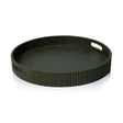Zodax 20" Round Fluted Green Leather Tray