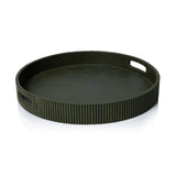 Zodax 20" Round Fluted Green Leather Tray