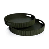 Zodax 20" Round Fluted Green Leather Tray