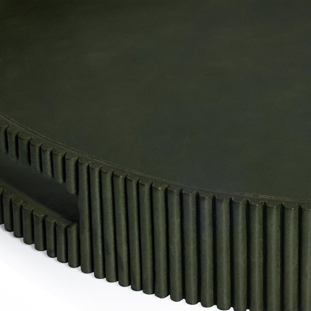 Zodax 20" Round Fluted Green Leather Tray
