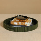 Zodax 20" Round Fluted Green Leather Tray