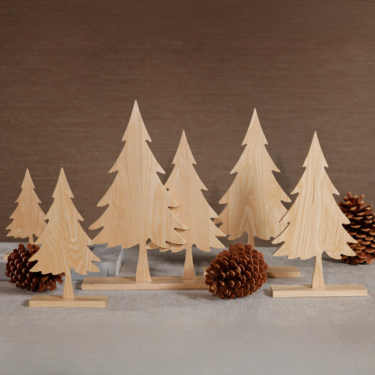 Zodax Natural Ash Wood Silhouette Double Christmas Trees on Base