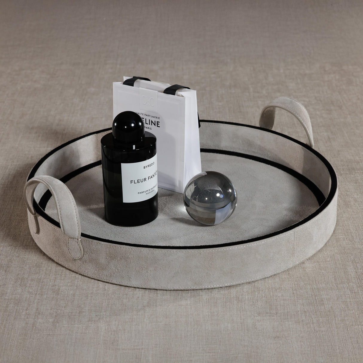 Zodax Arden Suede Leather Round Serving Tray