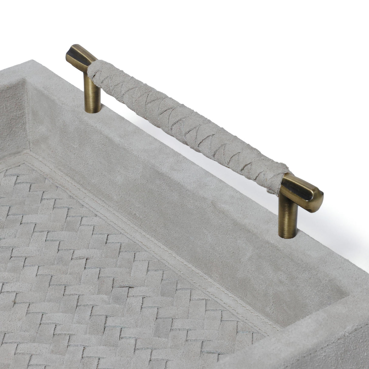 Zodax Arden Woven Suede Leather Tray with Brass Handles