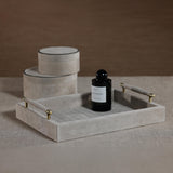 Zodax Arden Woven Suede Leather Tray with Brass Handles
