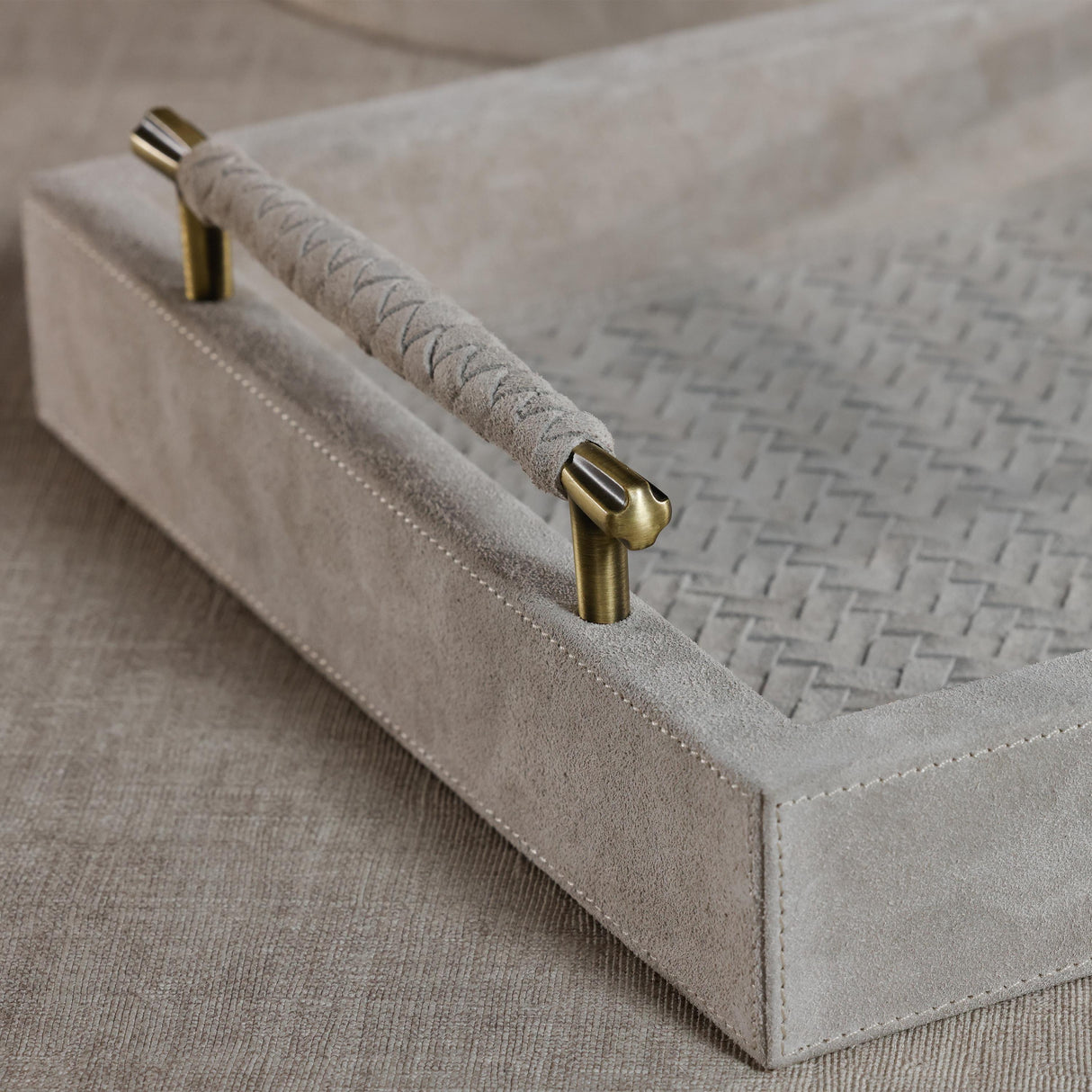 Zodax Arden Woven Suede Leather Tray with Brass Handles