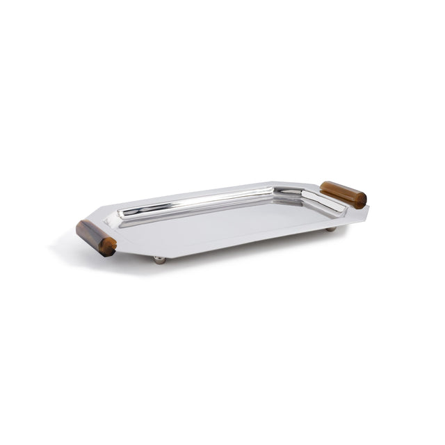 Zodax Small Nickel Polished Octagon Metal Serving Trays with Horn Handles