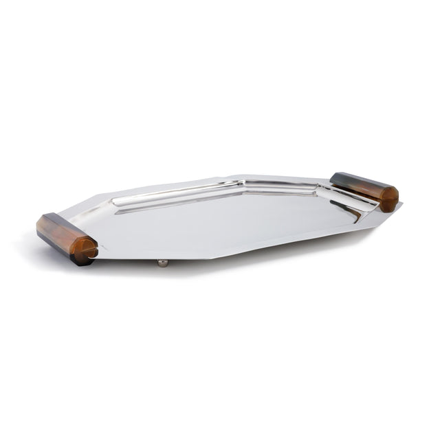 Zodax Medium Nickel Polished Octagon Metal Serving Trays with Horn Handles