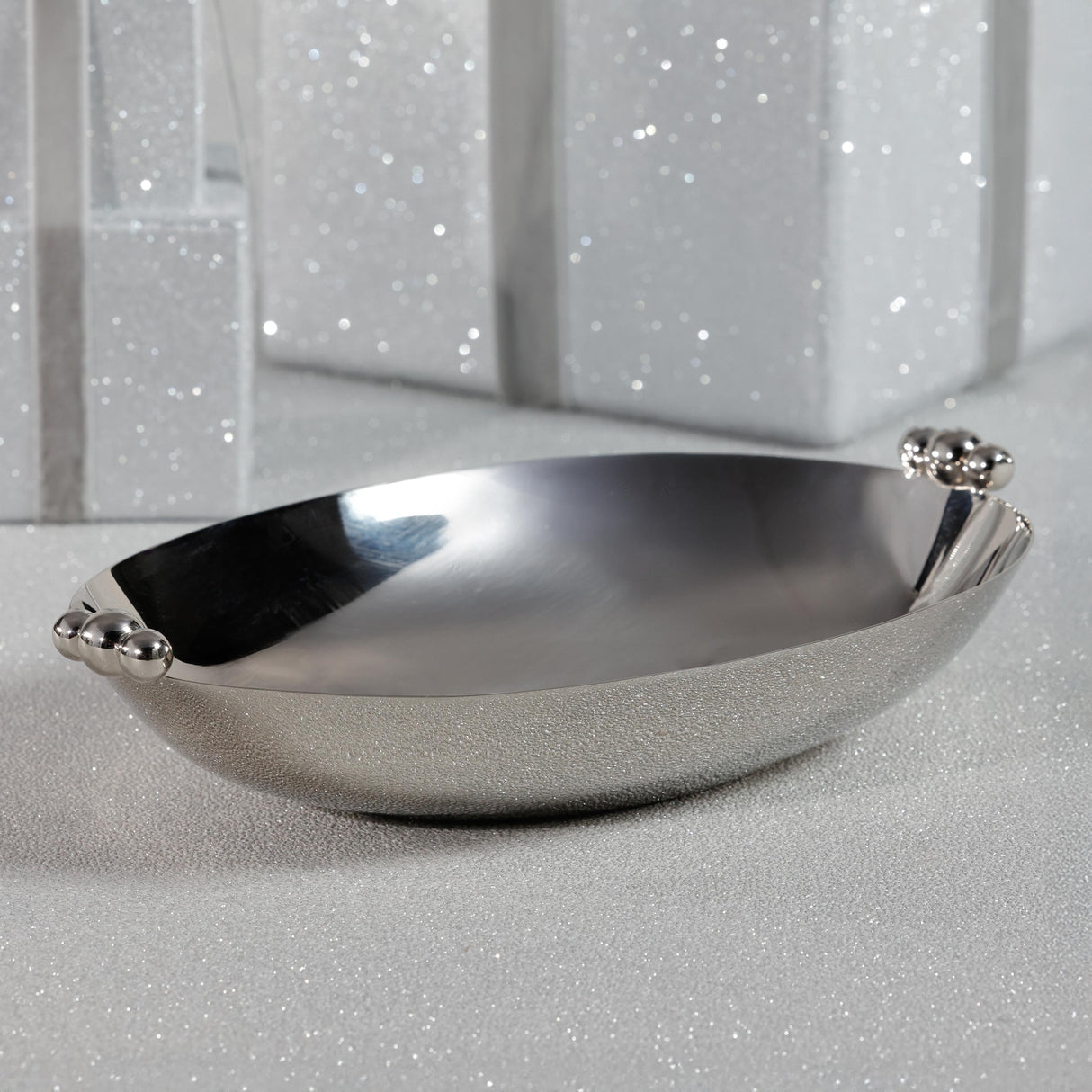 Zodax Nickel Lucente Polished Oval Metal Serving Bowls