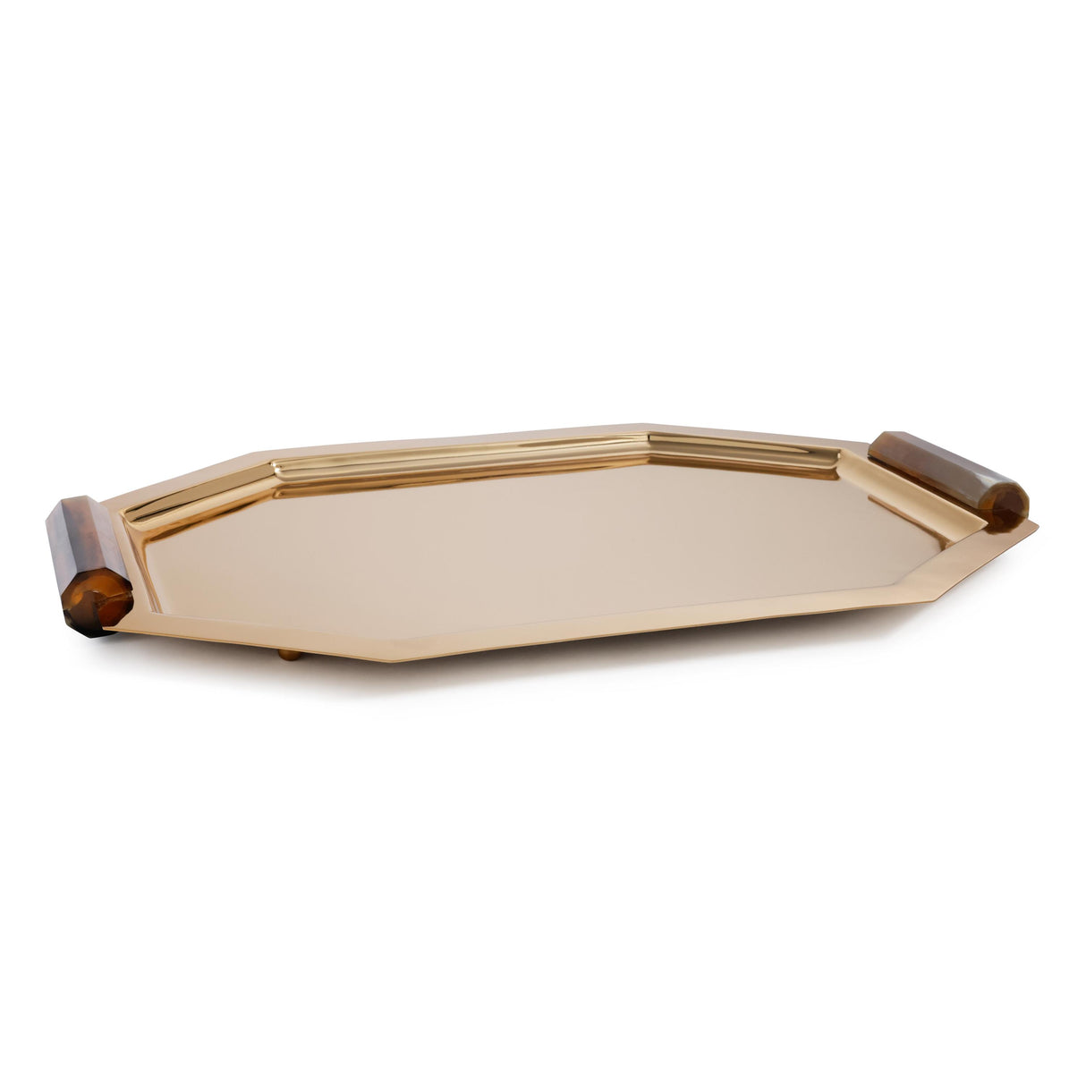 Zodax Large Gold Polished Octagon Metal Serving Trays with Horn Handles
