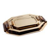 Zodax Large Gold Polished Octagon Metal Serving Trays with Horn Handles