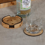 Zodax Valberg Burl Veneer Round Beverage Coasters with Holder, Set of 4