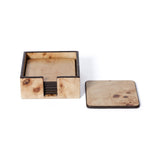 Zodax Valberg Burl Veneer Square Beverage Coasters with Holder, Set of 6