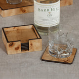 Zodax Valberg Burl Veneer Square Beverage Coasters with Holder, Set of 6