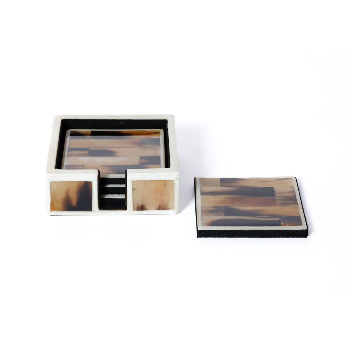 Zodax Maison Helvte Horn & Bone Coasters with Holder, Set of 4