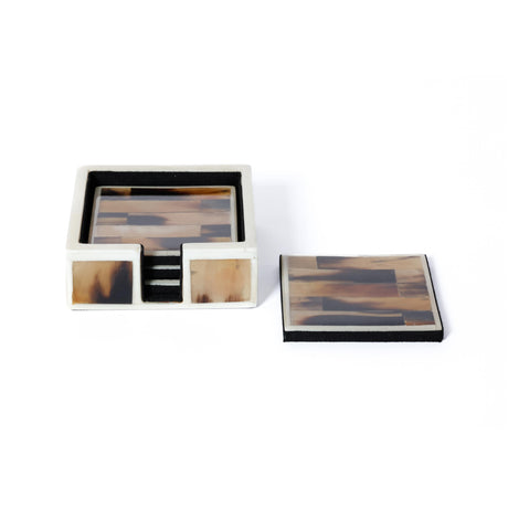 Zodax Maison Helvte Horn & Bone Coasters with Holder, Set of 4