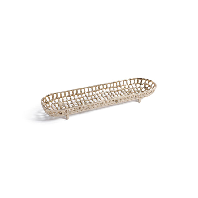 Zodax 17.75" Reticolo Oval Gold Metal Decorative Footed Tray